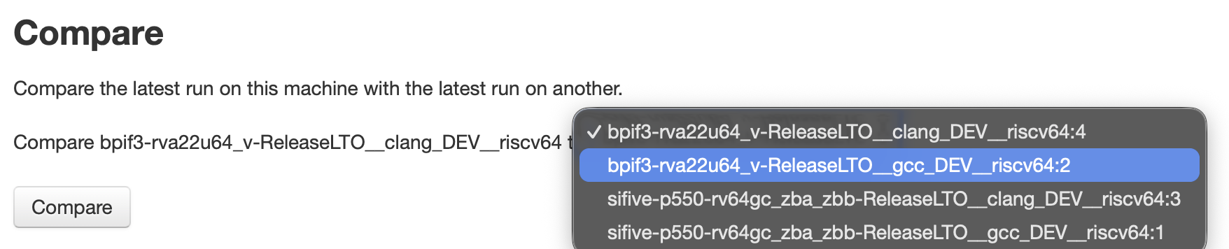 LNT UI for comparing results across two machines